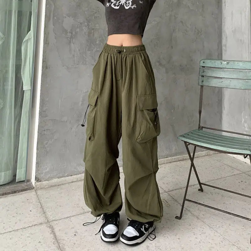 Joggers Tech Pants Solid Low Waist Pants Drawstring Wide Leg Baggy Trousers Y2k Streetwear Oversize Sweatpants