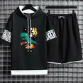 Streetwear Men's Sets Hip Hop Cartoon Men Clothes Hooded Short Sleeve T Shirts+Casual Elastic Waist Shorts Fashion Tracksuit Men
