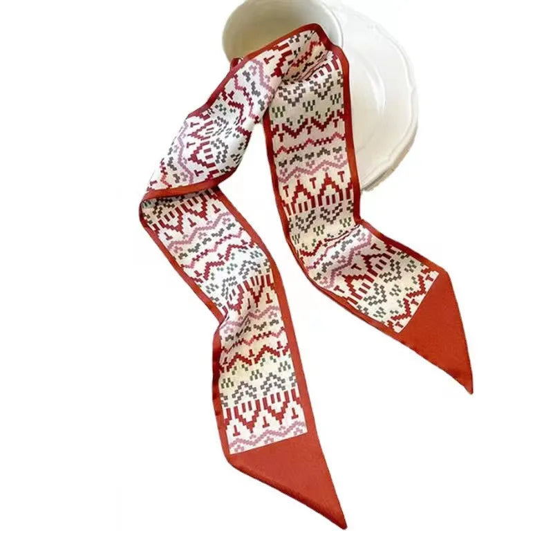 White and tender light-colored small silk scarves for women, thin streamers in spring and summer, hair tied, bag decoration