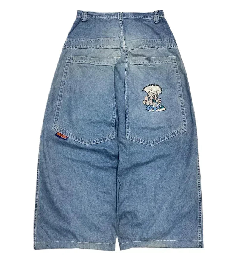 American Fashion Trend Joker Pattern Embroidered Loose Jeans Street Y2K New Hip Hop Oversized Wide-leg Pants Unisex Jeans