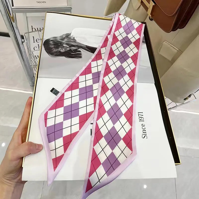 White and tender light-colored small silk scarves for women, thin streamers in spring and summer, hair tied, bag decoration