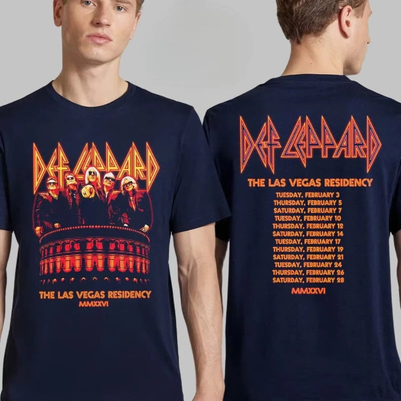 Streetwear fashion summer new T-shirt, British hard rock band Def Leppard pattern printed T-shirt