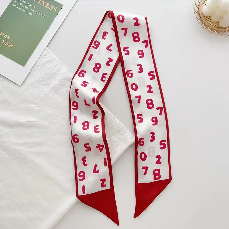 White and tender light-colored small silk scarves for women, thin streamers in spring and summer, hair tied, bag decoration