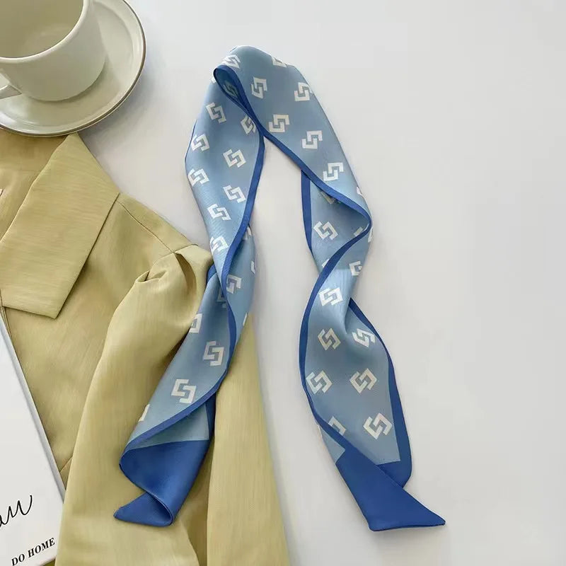 White and tender light-colored small silk scarves for women, thin streamers in spring and summer, hair tied, bag decoration