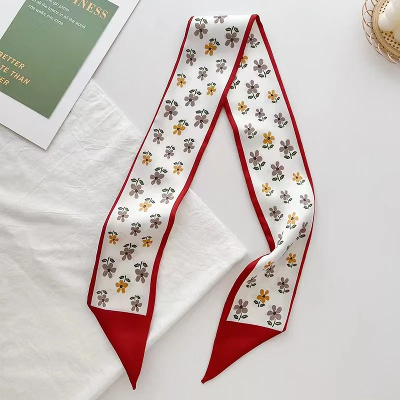 White and tender light-colored small silk scarves for women, thin streamers in spring and summer, hair tied, bag decoration