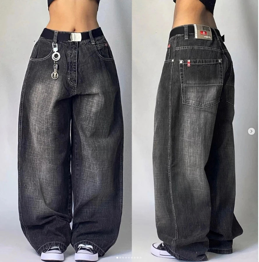 American Fashion Trend Joker Pattern Embroidered Loose Jeans Street Y2K New Hip Hop Oversized Wide-leg Pants Unisex Jeans