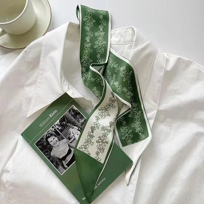 White and tender light-colored small silk scarves for women, thin streamers in spring and summer, hair tied, bag decoration