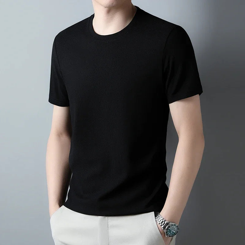 2024 Men's New Waffle Round Neck Short Sleeved T-shirt Summer Comfortable Top