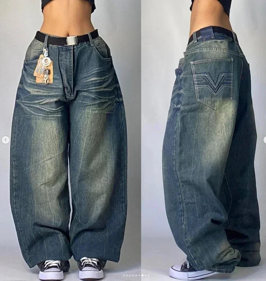 American Fashion Trend Joker Pattern Embroidered Loose Jeans Street Y2K New Hip Hop Oversized Wide-leg Pants Unisex Jeans