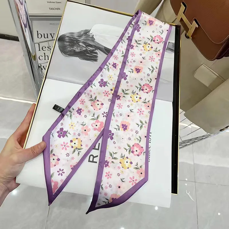 White and tender light-colored small silk scarves for women, thin streamers in spring and summer, hair tied, bag decoration