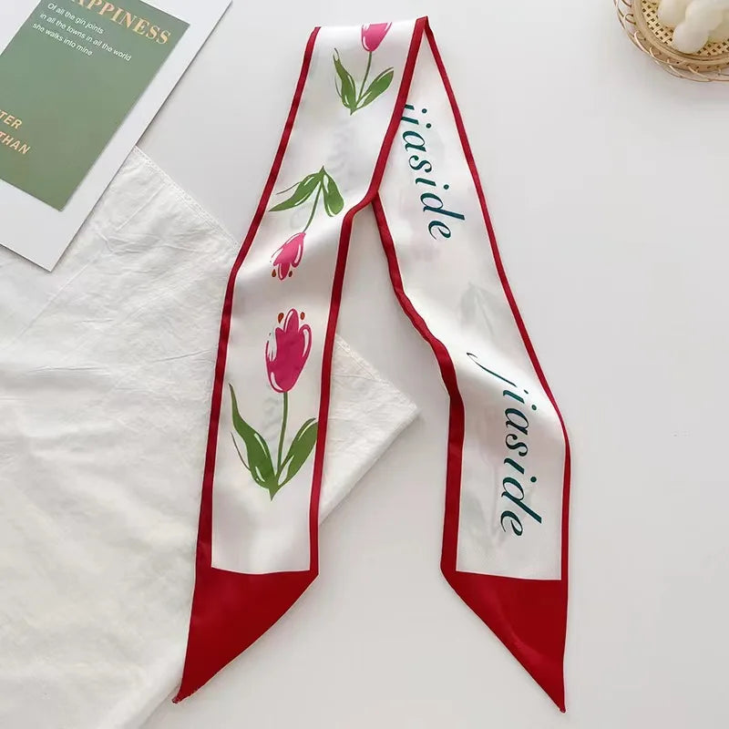 White and tender light-colored small silk scarves for women, thin streamers in spring and summer, hair tied, bag decoration