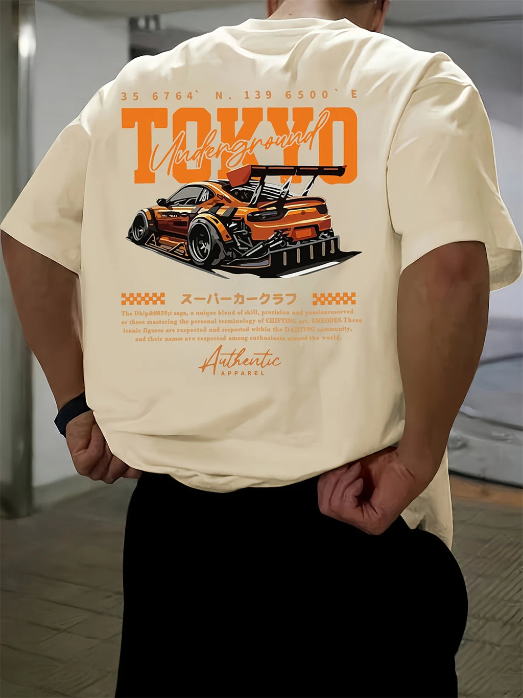 Men's Summer 100% Cotton Fashionable Casual Loose Large Size Japanese Tokyo Pattern Printed Round Neck Short Sleeve T-shirt Top