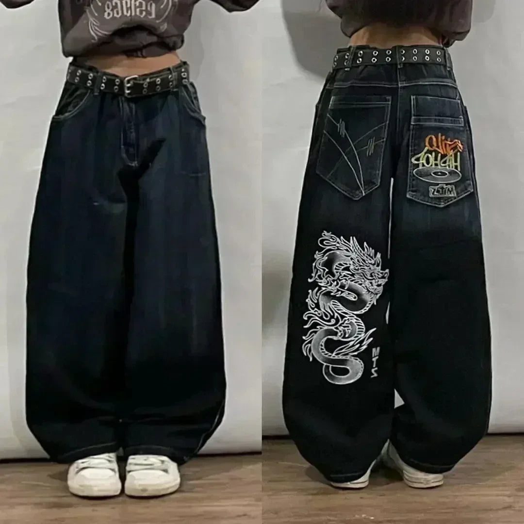 American Fashion Trend Joker Pattern Embroidered Loose Jeans Street Y2K New Hip Hop Oversized Wide-leg Pants Unisex Jeans