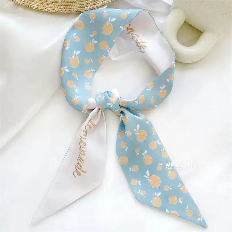White and tender light-colored small silk scarves for women, thin streamers in spring and summer, hair tied, bag decoration