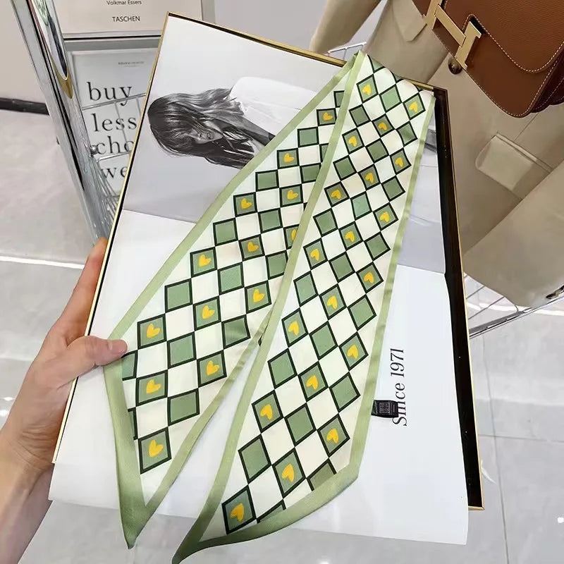 White and tender light-colored small silk scarves for women, thin streamers in spring and summer, hair tied, bag decoration