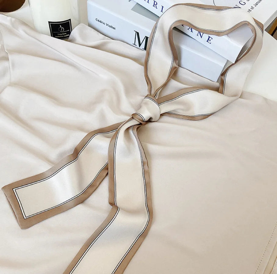 White and tender light-colored small silk scarves for women, thin streamers in spring and summer, hair tied, bag decoration