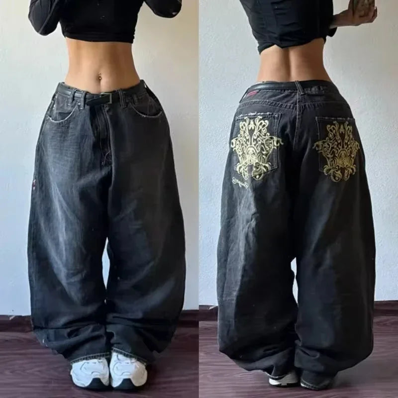 American Fashion Trend Joker Pattern Embroidered Loose Jeans Street Y2K New Hip Hop Oversized Wide-leg Pants Unisex Jeans