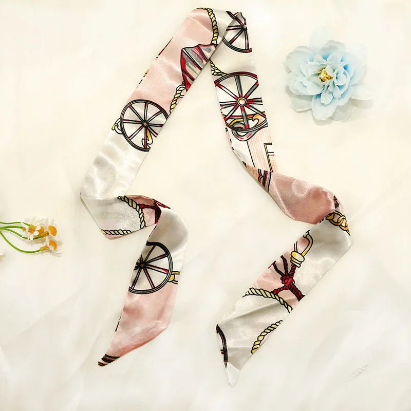 White and tender light-colored small silk scarves for women, thin streamers in spring and summer, hair tied, bag decoration