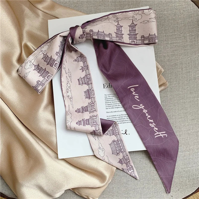 White and tender light-colored small silk scarves for women, thin streamers in spring and summer, hair tied, bag decoration