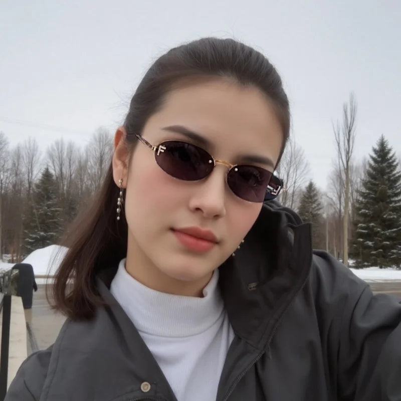 8115 Elegant Diamond Oval Sunglasses Male Letter "F" Rimless Sunglasses car sunglasses