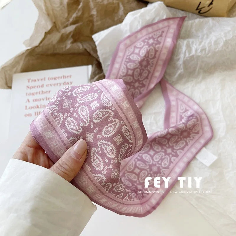 White and tender light-colored small silk scarves for women, thin streamers in spring and summer, hair tied, bag decoration