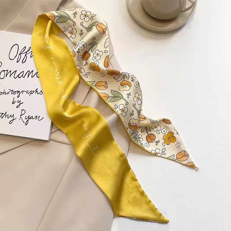 White and tender light-colored small silk scarves for women, thin streamers in spring and summer, hair tied, bag decoration