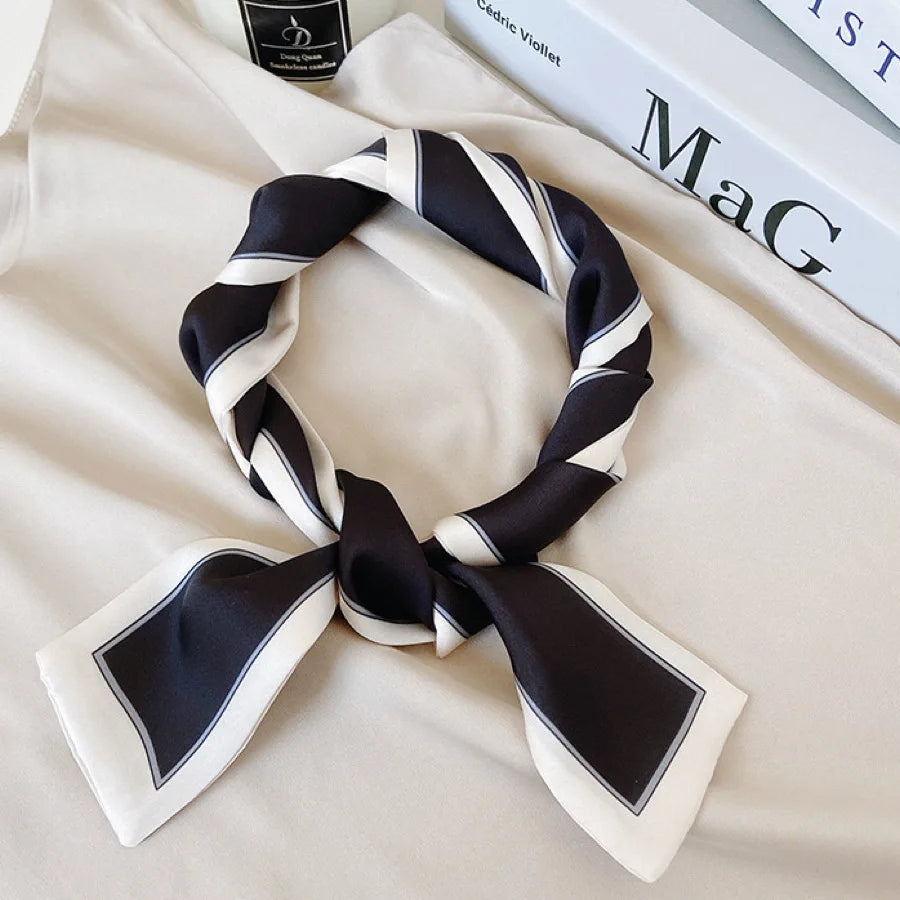White and tender light-colored small silk scarves for women, thin streamers in spring and summer, hair tied, bag decoration