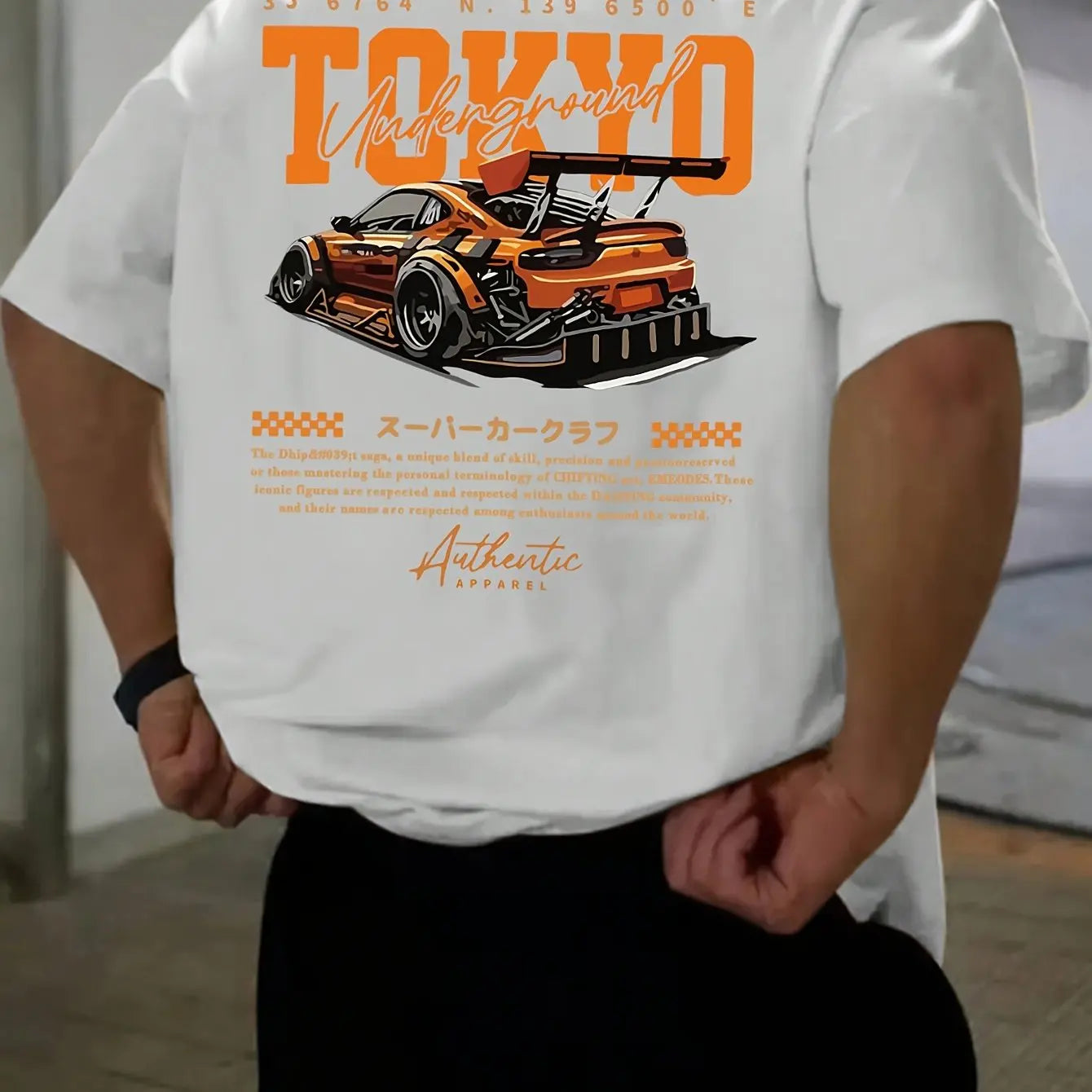 Men's Summer 100% Cotton Fashionable Casual Loose Large Size Japanese Tokyo Pattern Printed Round Neck Short Sleeve T-shirt Top