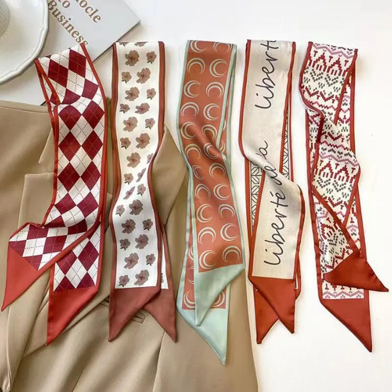 White and tender light-colored small silk scarves for women, thin streamers in spring and summer, hair tied, bag decoration