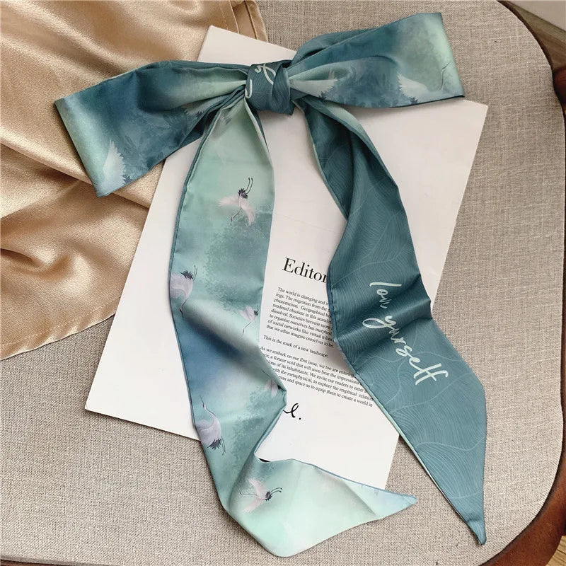 White and tender light-colored small silk scarves for women, thin streamers in spring and summer, hair tied, bag decoration
