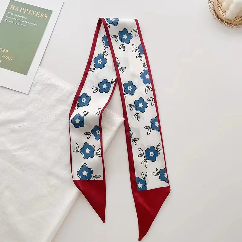 White and tender light-colored small silk scarves for women, thin streamers in spring and summer, hair tied, bag decoration
