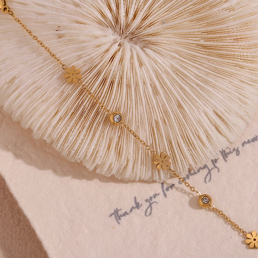 E.B.belle Waterproof Elegant sparking bracelets flower thin chain High quality Stainless steel jewelry woman friends Gifts