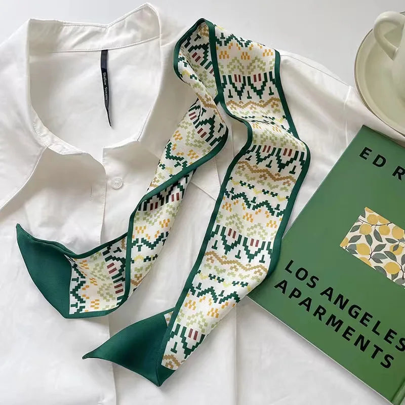 White and tender light-colored small silk scarves for women, thin streamers in spring and summer, hair tied, bag decoration