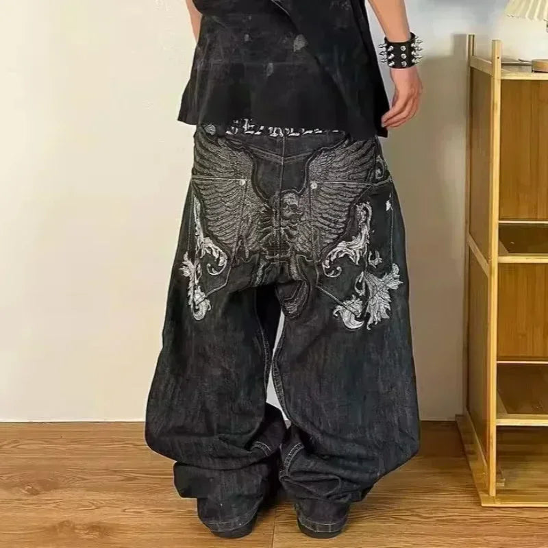 American Fashion Trend Joker Pattern Embroidered Loose Jeans Street Y2K New Hip Hop Oversized Wide-leg Pants Unisex Jeans