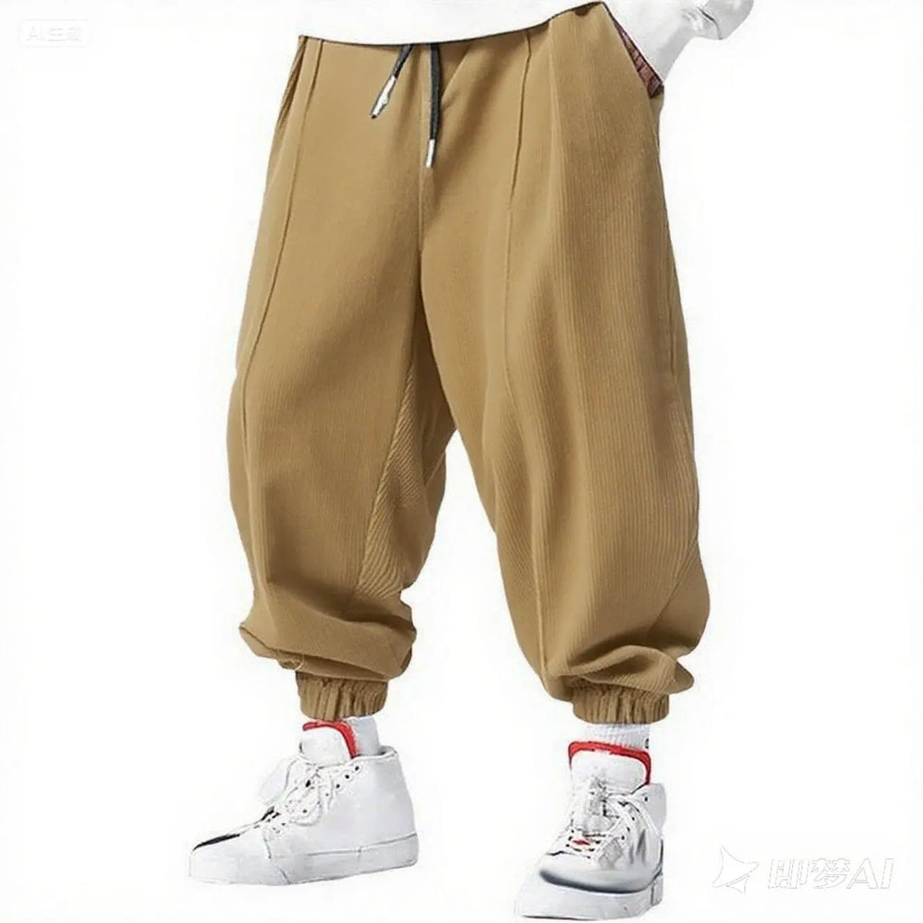 spring autumn Men's Casual Loose Drawstring Pants Fashion Sweatpants solid-color Corduroy trousers jogger training men Pants