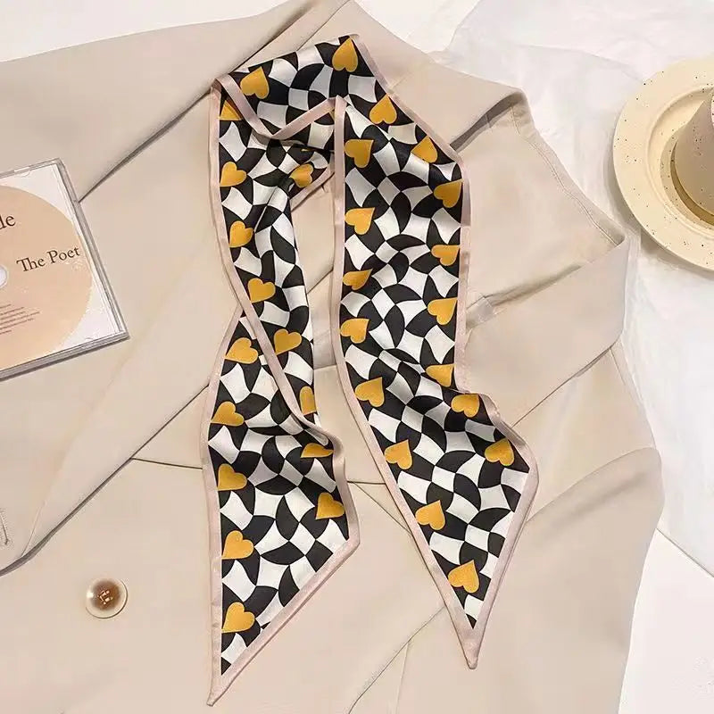 White and tender light-colored small silk scarves for women, thin streamers in spring and summer, hair tied, bag decoration