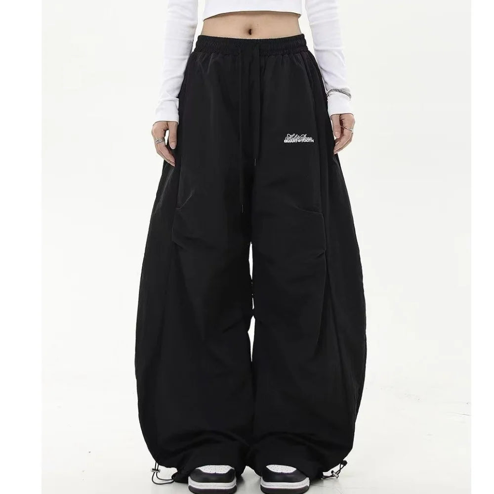 Casual Chic Sweatpant Retro Matching Oversize Women's Wide Leg Pant Low Waist Drawstring Lady Cargo Pants Y2K Hip Hop Streetwear