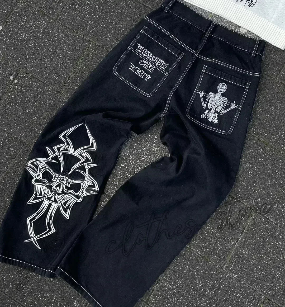 American Fashion Trend Joker Pattern Embroidered Loose Jeans Street Y2K New Hip Hop Oversized Wide-leg Pants Unisex Jeans
