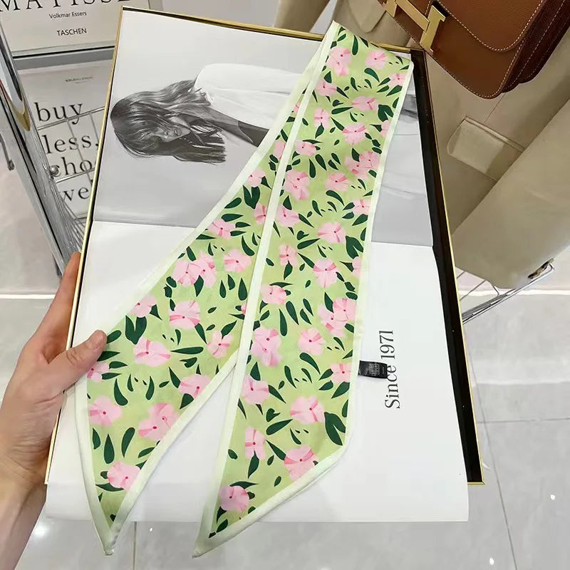 White and tender light-colored small silk scarves for women, thin streamers in spring and summer, hair tied, bag decoration
