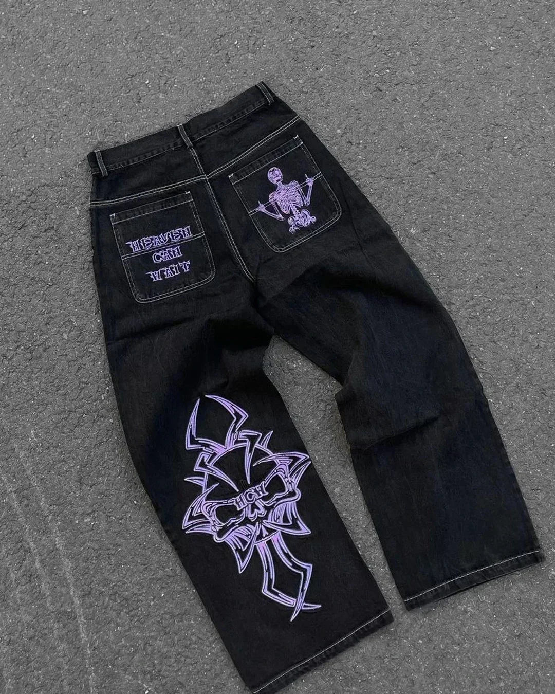 American Fashion Trend Joker Pattern Embroidered Loose Jeans Street Y2K New Hip Hop Oversized Wide-leg Pants Unisex Jeans