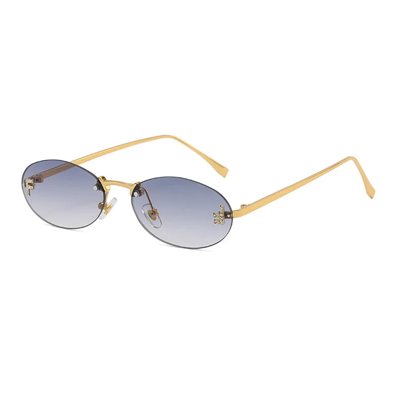 8115 Elegant Diamond Oval Sunglasses Male Letter "F" Rimless Sunglasses car sunglasses