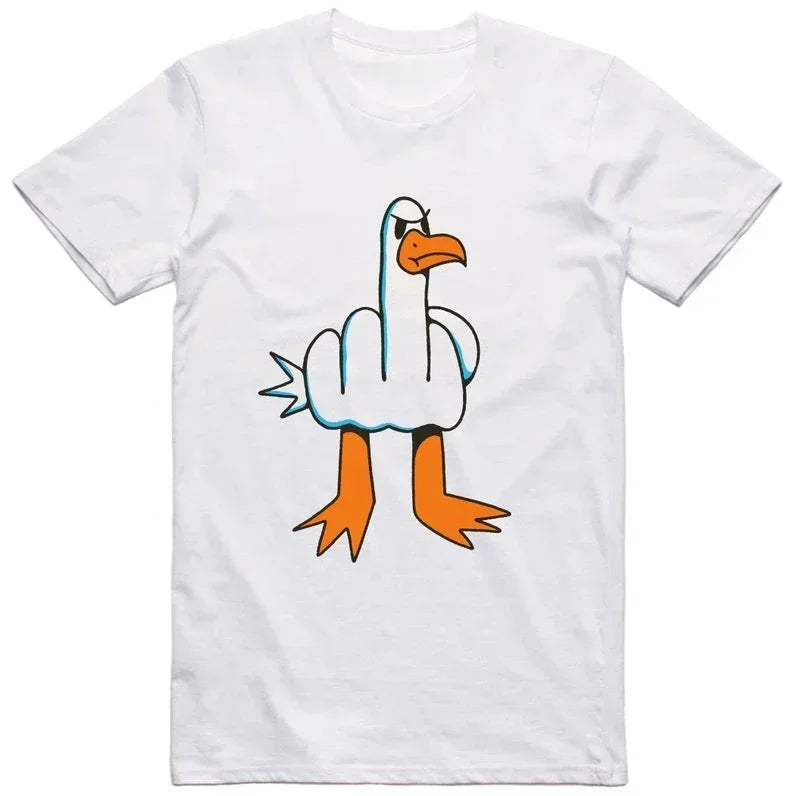 Mens Funny T-Shirt Rude Seagull Design Regular Fit Cotton Tee Women Men Print Cartoon Graphic Cotton T Shirts Breathable Workout