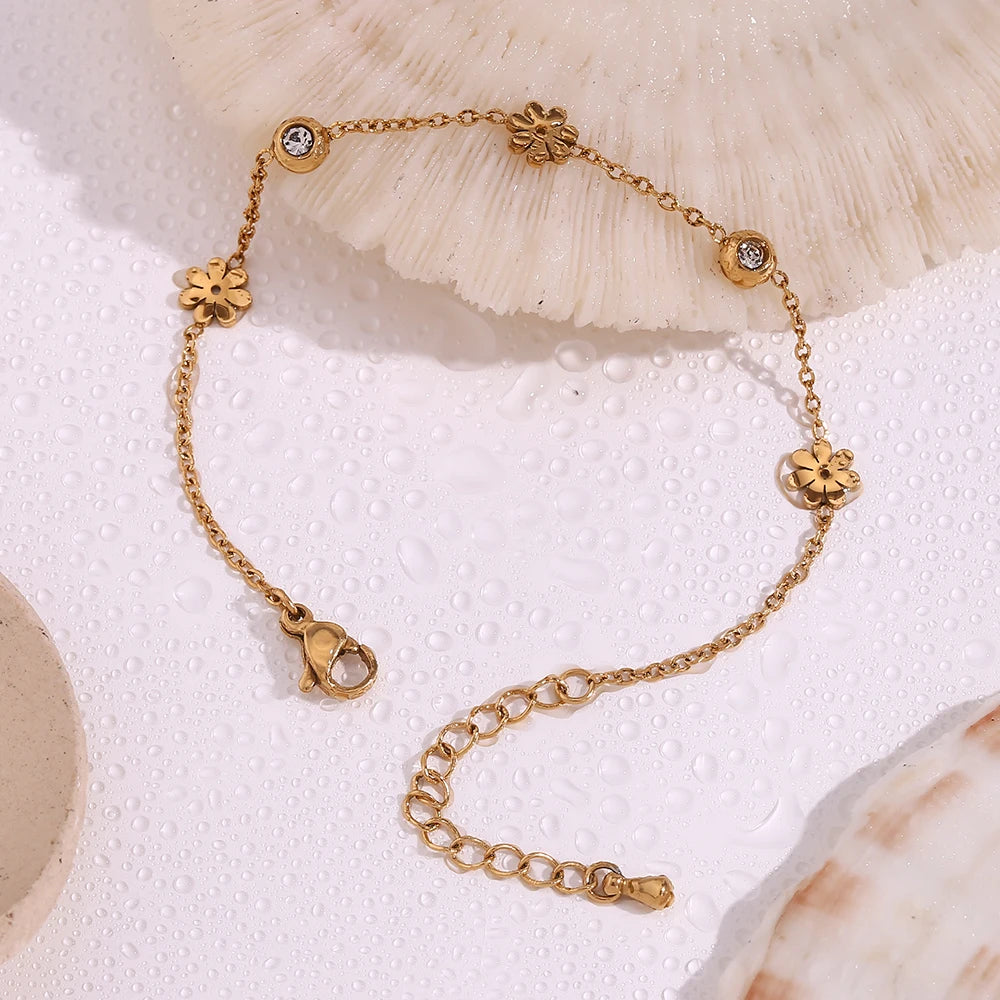 E.B.belle Waterproof Elegant sparking bracelets flower thin chain High quality Stainless steel jewelry woman friends Gifts