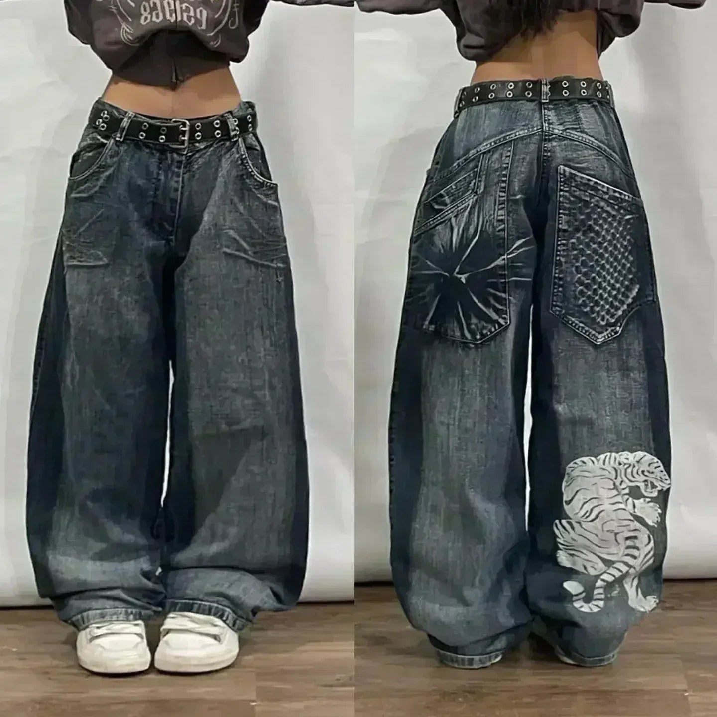 American Fashion Trend Joker Pattern Embroidered Loose Jeans Street Y2K New Hip Hop Oversized Wide-leg Pants Unisex Jeans