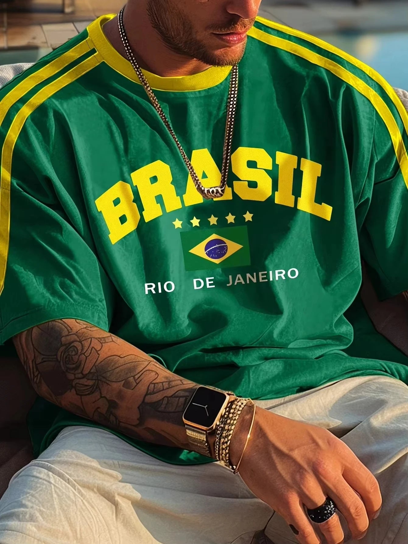2025 Summer New Five-star Brasil Print T-shirt For Men Short Sleeve O-neck Tees Vintage Casual Sports Mesh Jersey Oversized Tops