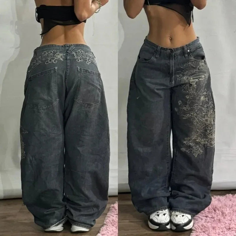 American Fashion Trend Joker Pattern Embroidered Loose Jeans Street Y2K New Hip Hop Oversized Wide-leg Pants Unisex Jeans