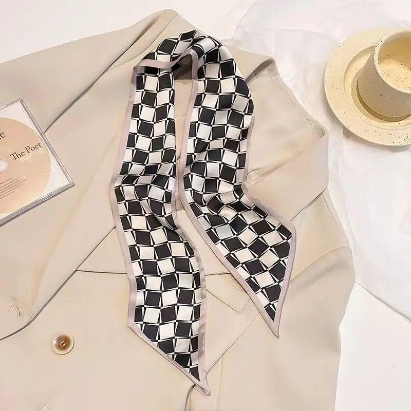 White and tender light-colored small silk scarves for women, thin streamers in spring and summer, hair tied, bag decoration