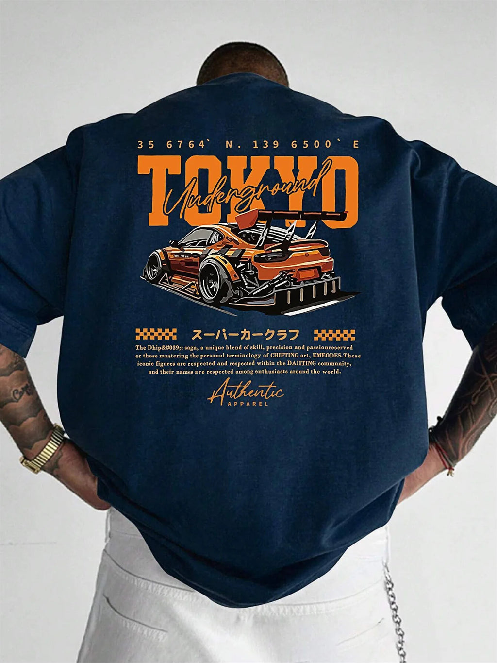 Men's Summer 100% Cotton Fashionable Casual Loose Large Size Japanese Tokyo Pattern Printed Round Neck Short Sleeve T-shirt Top