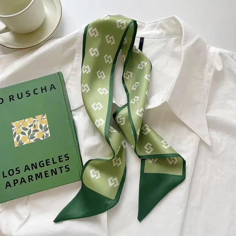 White and tender light-colored small silk scarves for women, thin streamers in spring and summer, hair tied, bag decoration