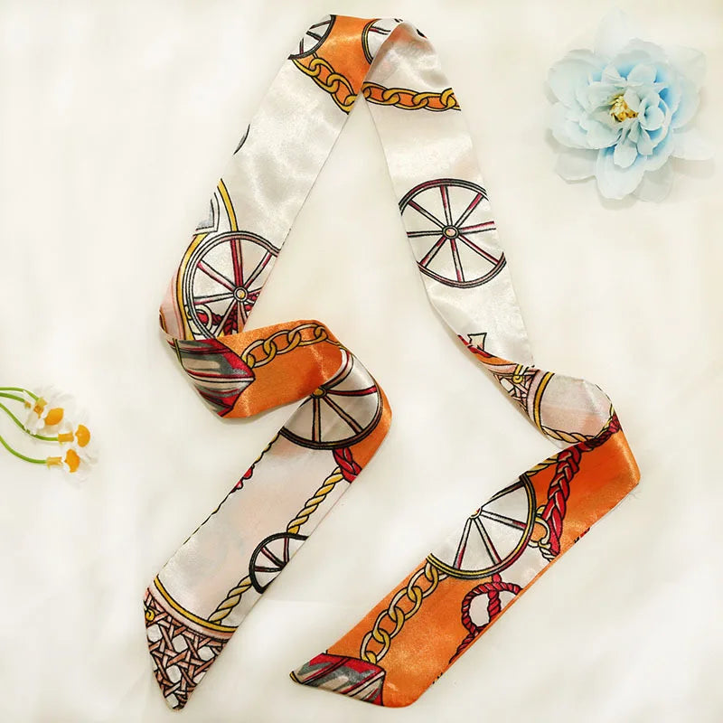 White and tender light-colored small silk scarves for women, thin streamers in spring and summer, hair tied, bag decoration